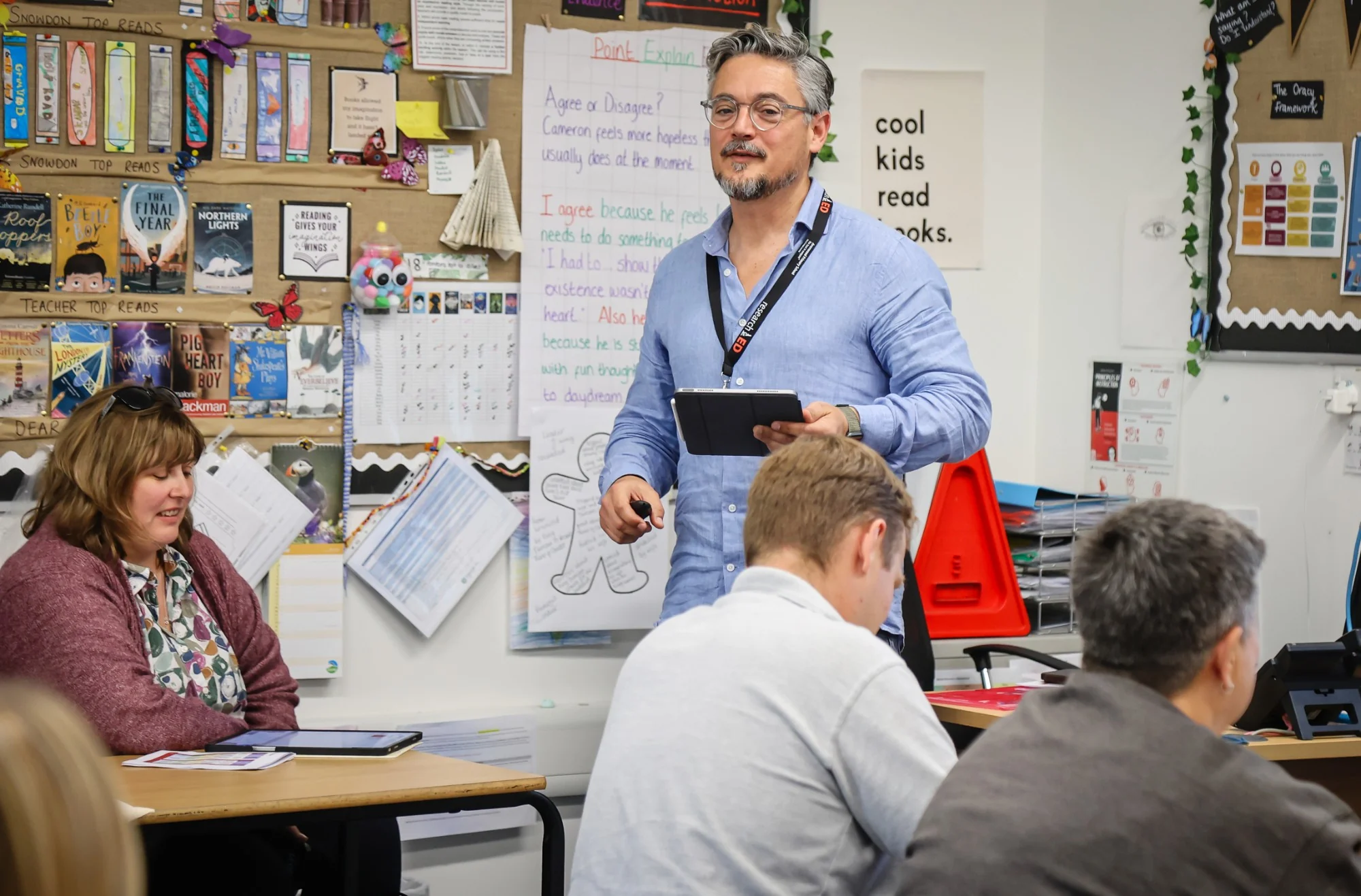 José Picardo leading CPD with teachers in a primary classroom